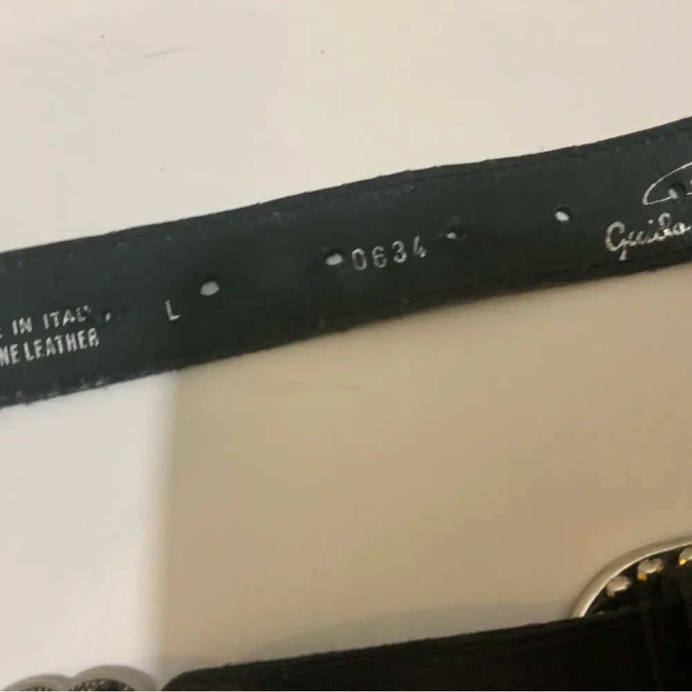 Guido Angeloni LEATHER CRYSTAL RHINESTONES BELT ITALY Large